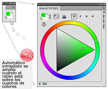Nuevo! Rueda de Colores MagicPicker 2.0 actualización. Automático inmediato se amplía cuando el ratón está sobre los cuadros de colores