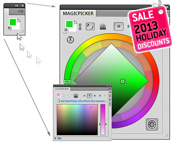 Black Friday Sale Discounts: MagicPicker Color Wheel colorpicker panel for Adobe Illustrator and Adobe Photoshop CC, CS6, CS5, CS4, CS3 Black Friday Sale Discounts: MagicPicker Color Wheel colorpicker panel for Adobe Illustrator and Adobe Photoshop CC, CS6, CS5, CS4, CS3