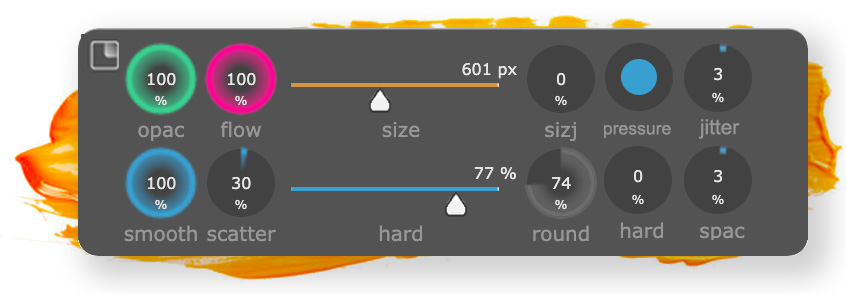 MagicSquire for Photoshop: Popup with controls of all Brush parameters