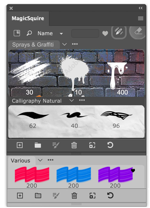 MagicSquire 7 panel for Photoshop: Textured Brush Group Backgrounds, also different Stroke Thumbnail Colors MagicSquire 7 panel for Photoshop: Textured Brush Group Backgrounds, also different Stroke Thumbnail Colors