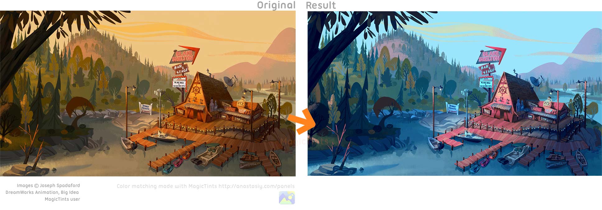 Examples of MagicTints color correction: changing mood of the images Examples of MagicTints color correction: changing mood of the images