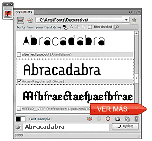 DiskFonts - visor y gestor de fuentes de disco duro dentro Adobe Creative Suite CS5: Photoshop, Illustrator, InDesign, Flash Pro, Dreamweaver, Fireworks, Premiere Pro, iPhone, iPod, Android