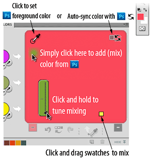 Simply click in the center color in Photoshop MixColors to mix color from Photoshop