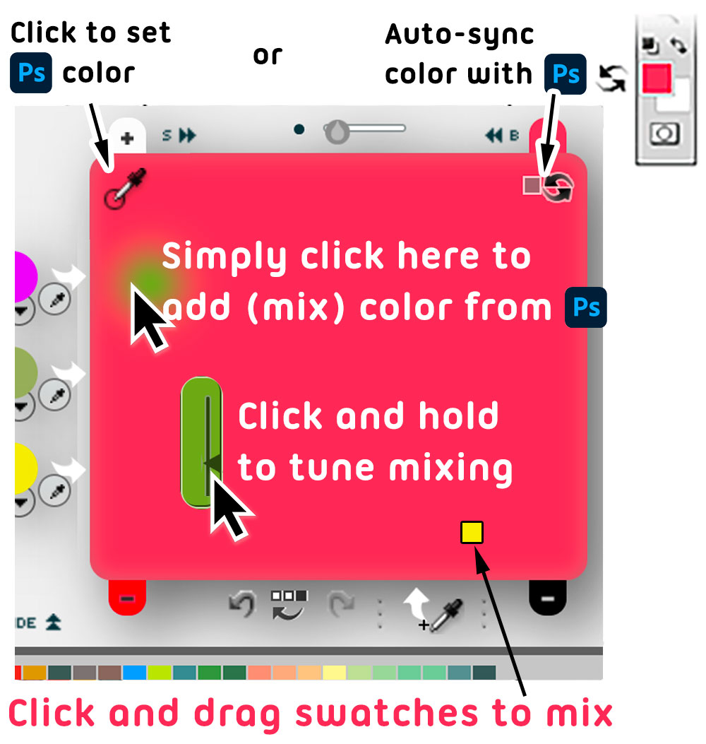 Simply click in the center color in Photoshop MixColors to mix color from Photoshop Simply click in the center color in Photoshop MixColors to mix color from Photoshop