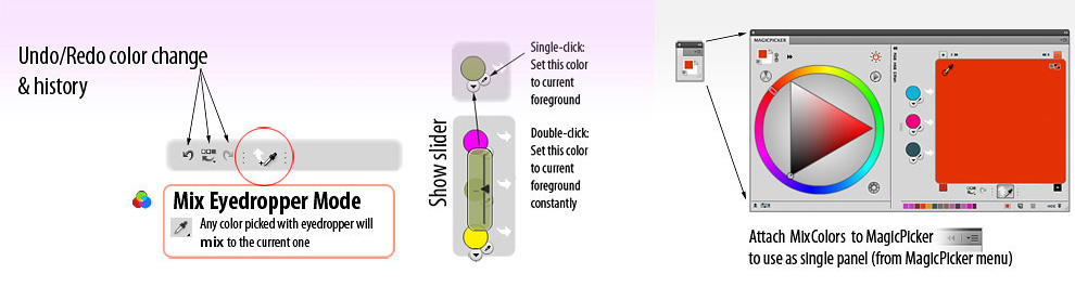 All features of MixColors - a color mixer for Photoshop