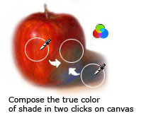 Compose the true color
of shade in two clicks on canvas